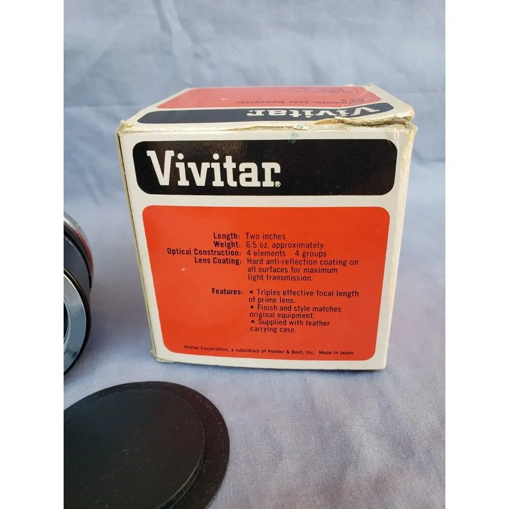 Vintage Vivitar Automatic Tele Converter 3x-5 Minolta Cameras Japan Leather Case